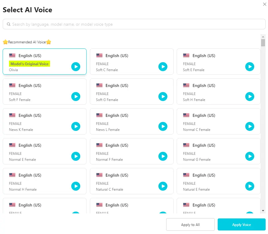 DeepBrain AI Voice Selection