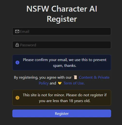 NSFW Character AI 2 Register