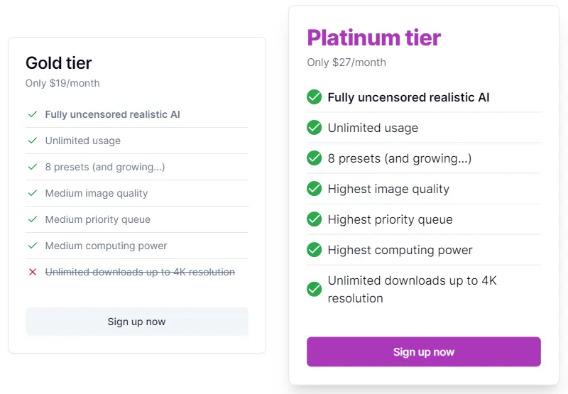 pleasures ai pricing plans