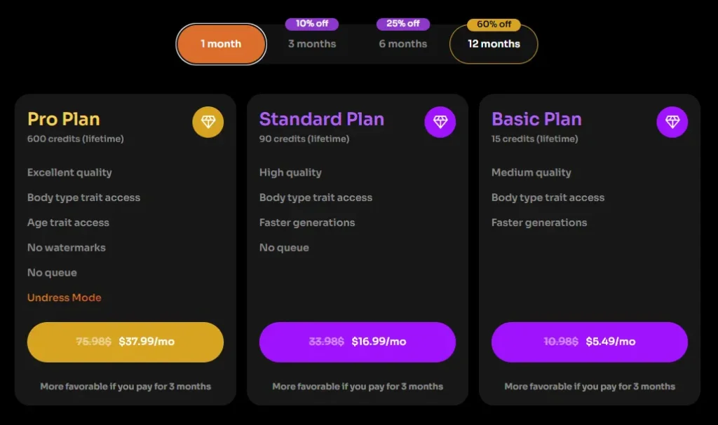 Undress-Love-plans-pricing